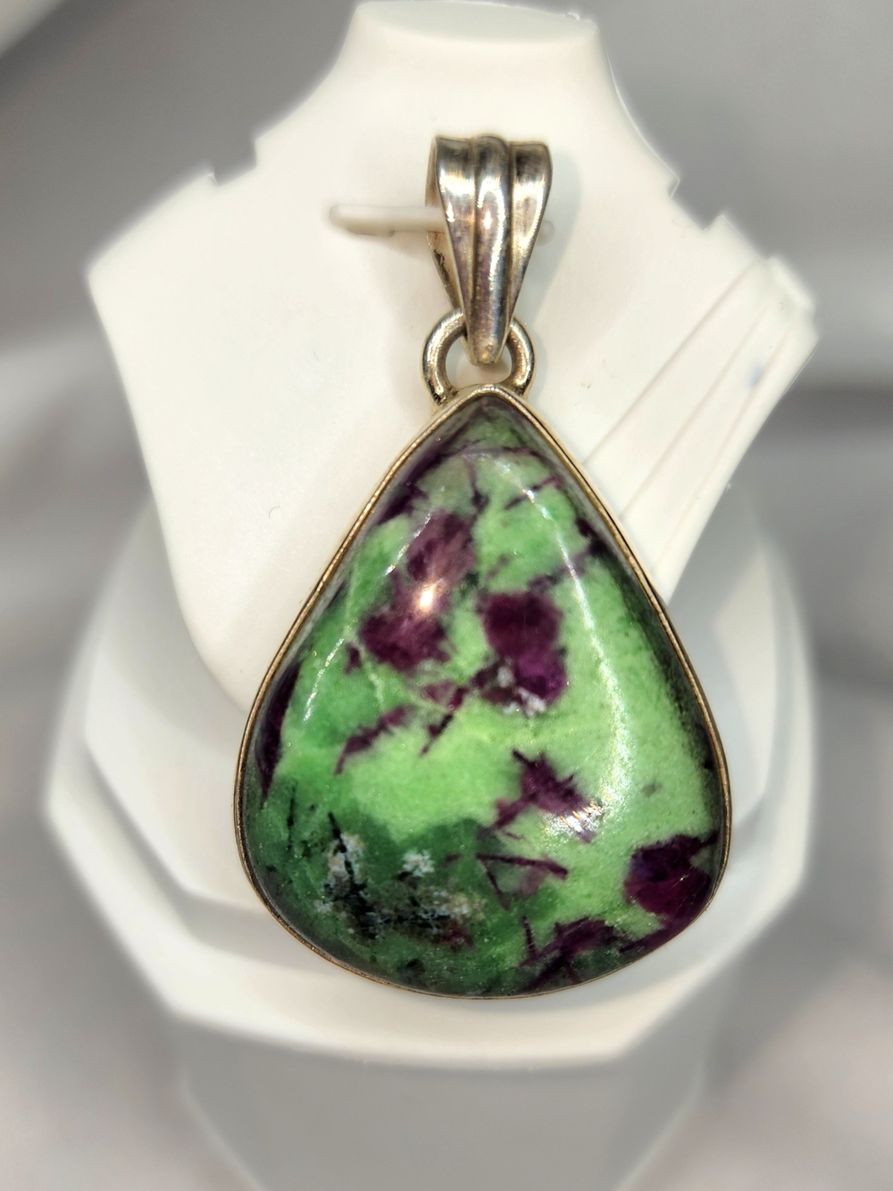Sterling Silver Green and Purple Teardrop Stone Pendant
